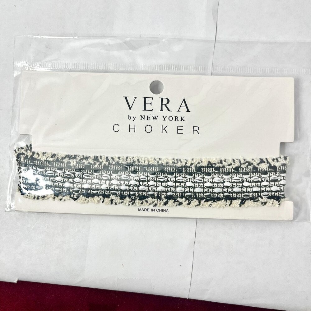 NWT Vera by New York Woven Choker Necklace Black and White Adjustable
